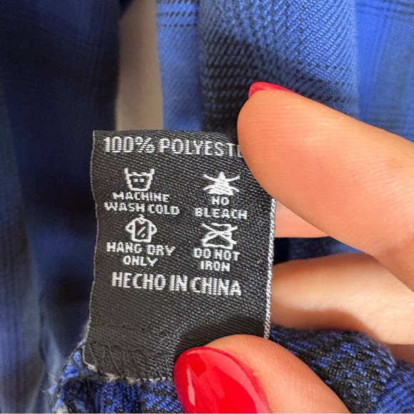 Dixxon Pennywise Flannel Shirt Women’s Medium Blue Black Plaid Pearl Snap Button - Picture 8 of 9